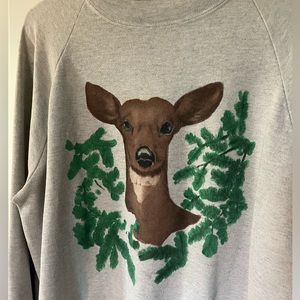 Vintage 90s Grey Raglan Crewneck Sweatshirt with Handpainted Deer